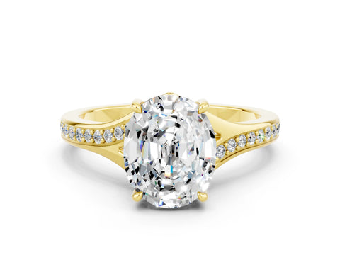 Yellow gold Oval Cut Moissanite Solitaire Ring with Pavé Band and Prong Setting_12