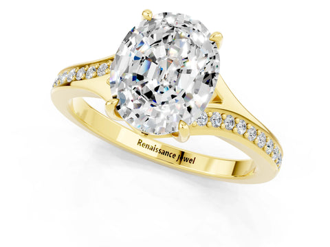 Yellow gold Oval Cut Moissanite Solitaire Ring with Pavé Band and Prong Setting_13