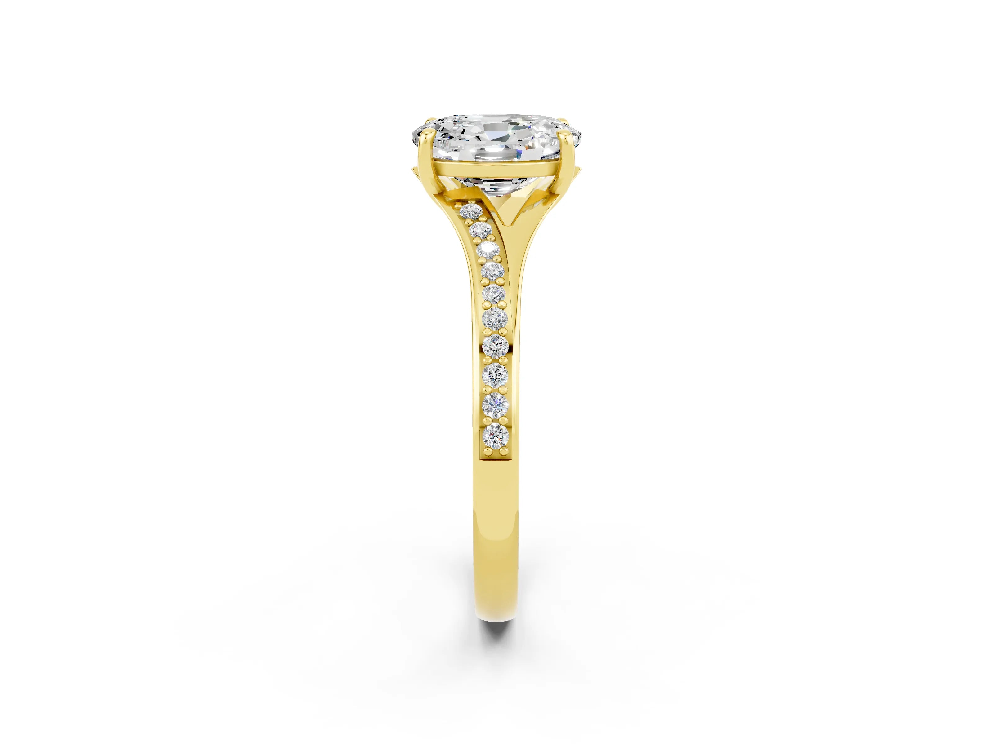 Yellow gold Oval Cut Moissanite Solitaire Ring with Pavé Band and Prong Setting_14