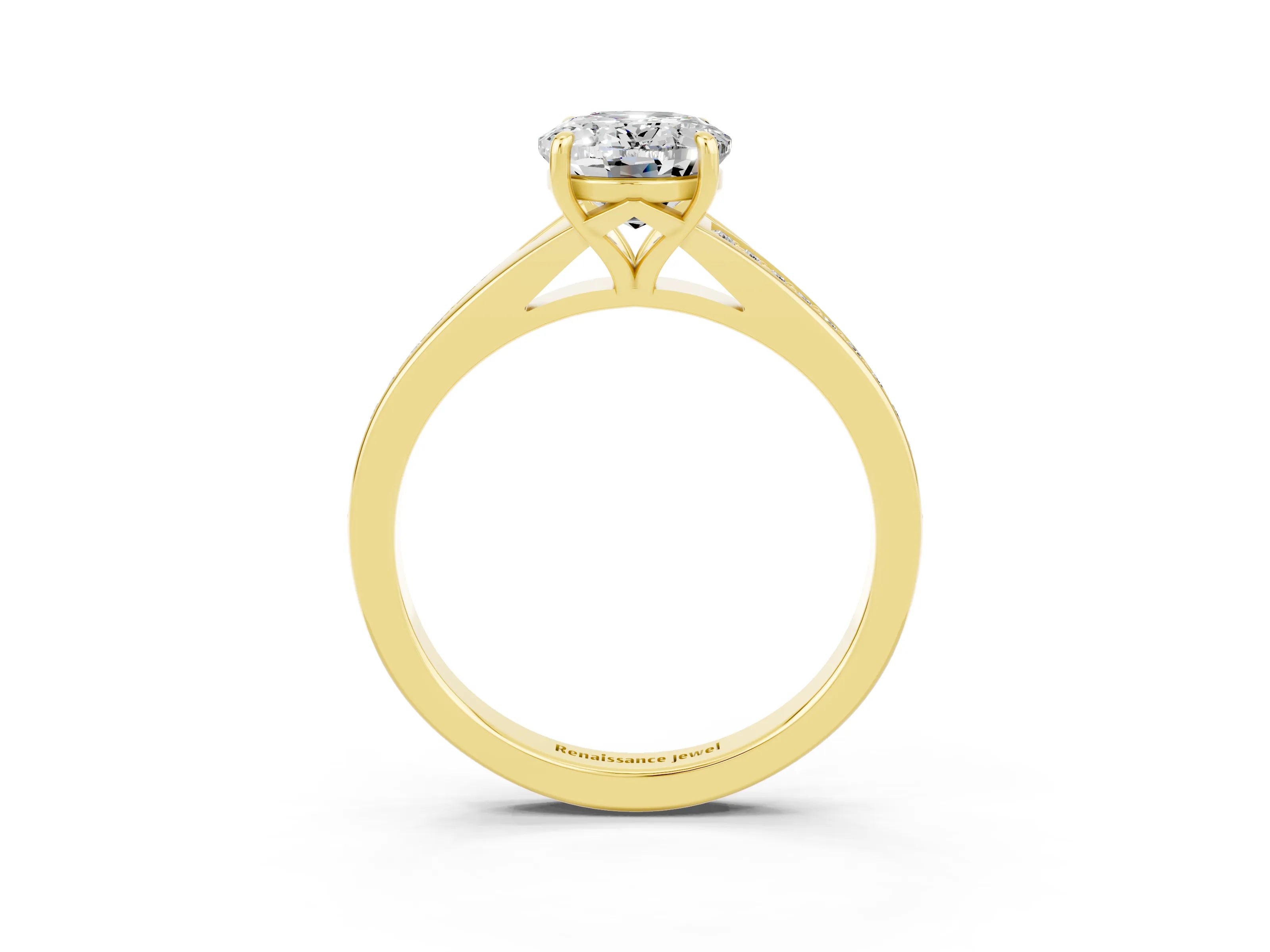 Yellow gold Oval Cut Moissanite Solitaire Ring with Pavé Band and Prong Setting_15