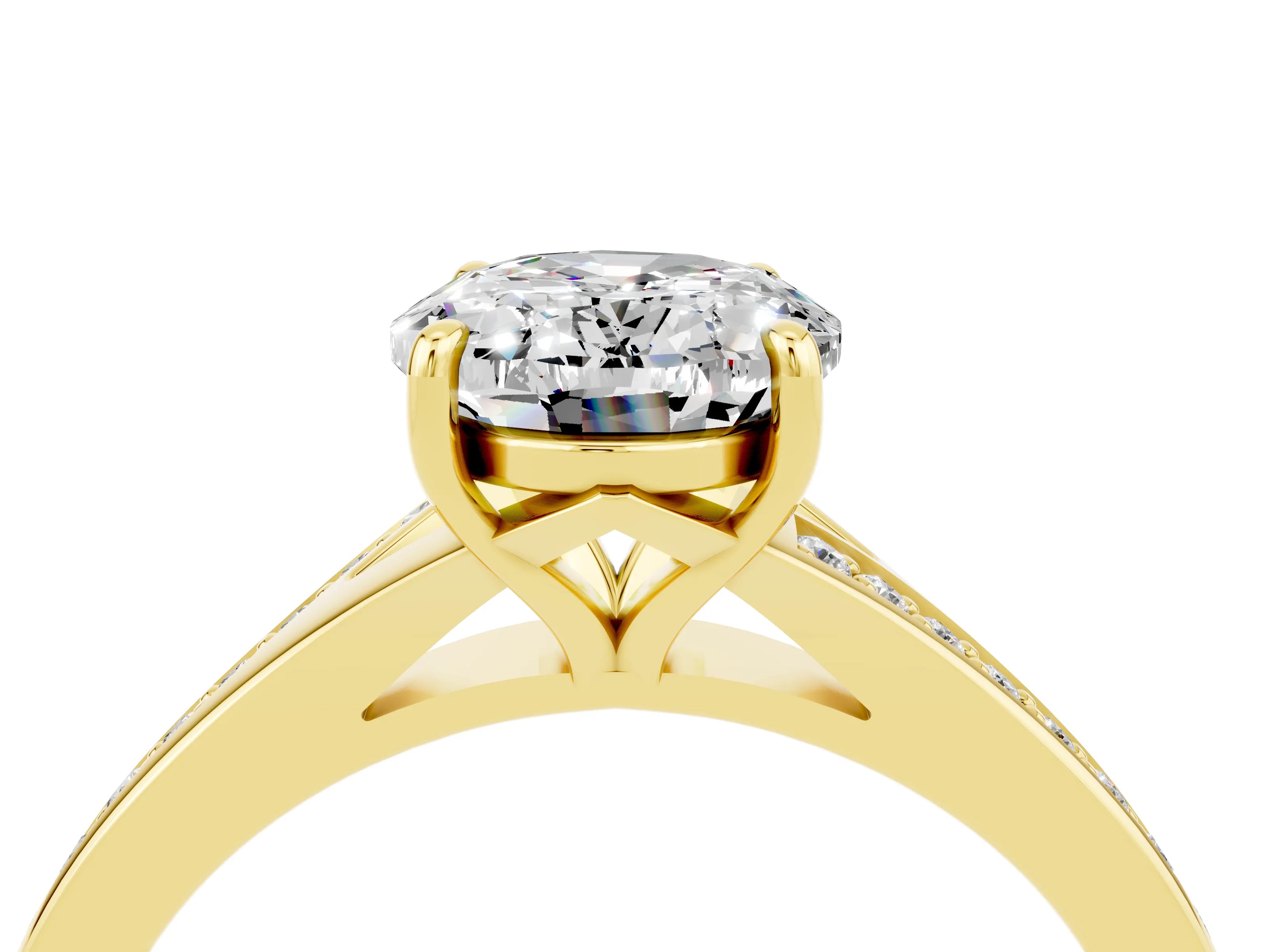 Yellow gold Oval Cut Moissanite Solitaire Ring with Pavé Band and Prong Setting_16