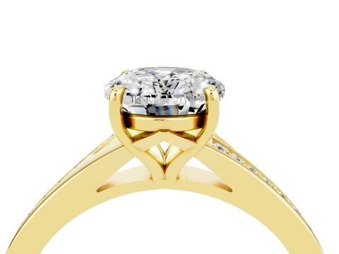 Yellow gold Oval Cut Moissanite Solitaire Ring with Pavé Band and Prong Setting_16