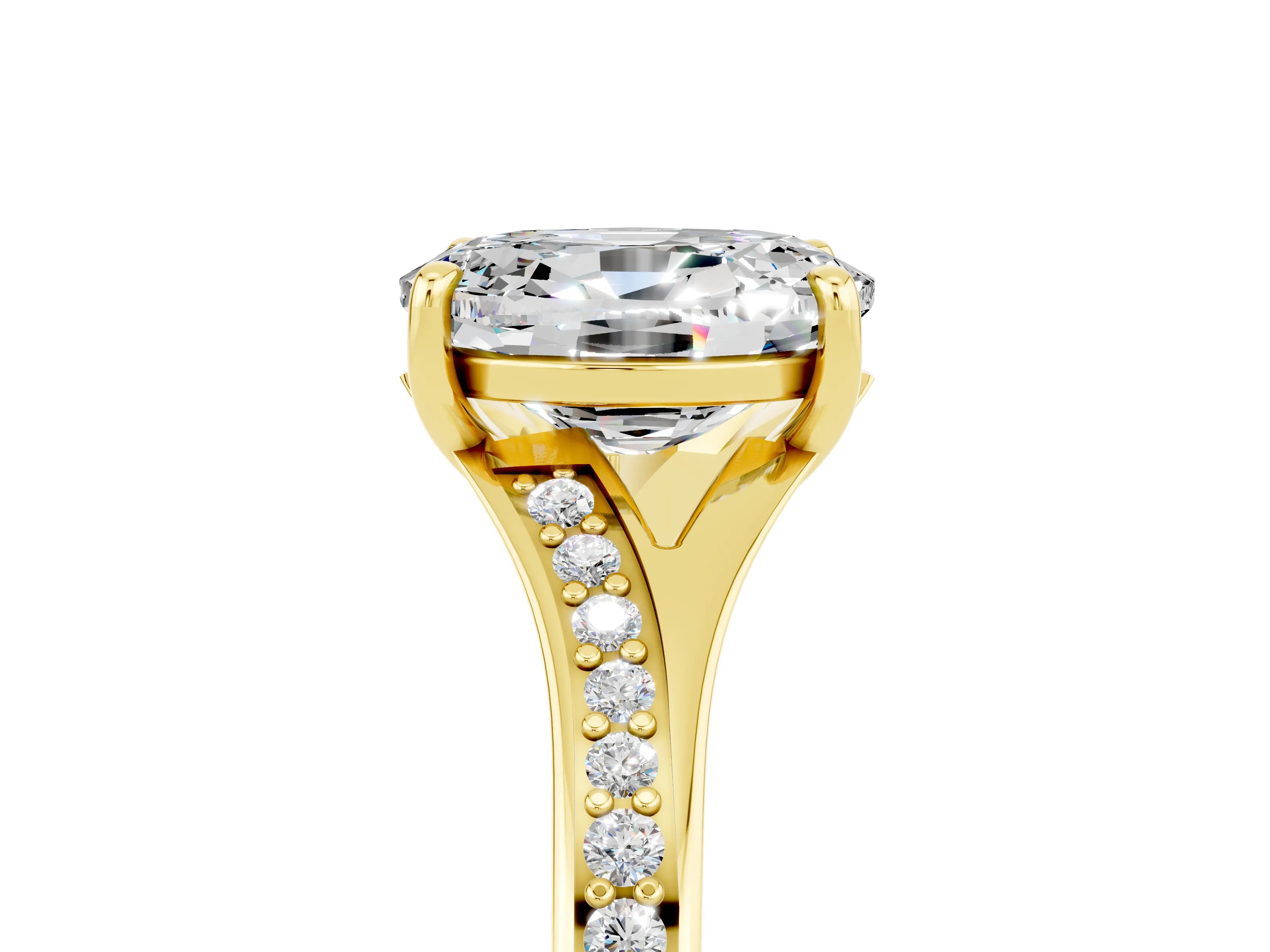 Yellow gold Oval Cut Moissanite Solitaire Ring with Pavé Band and Prong Setting_17