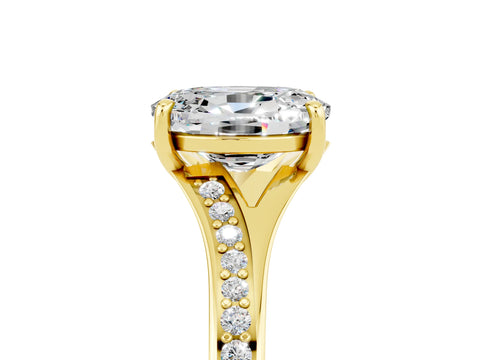Yellow gold Oval Cut Moissanite Solitaire Ring with Pavé Band and Prong Setting_17