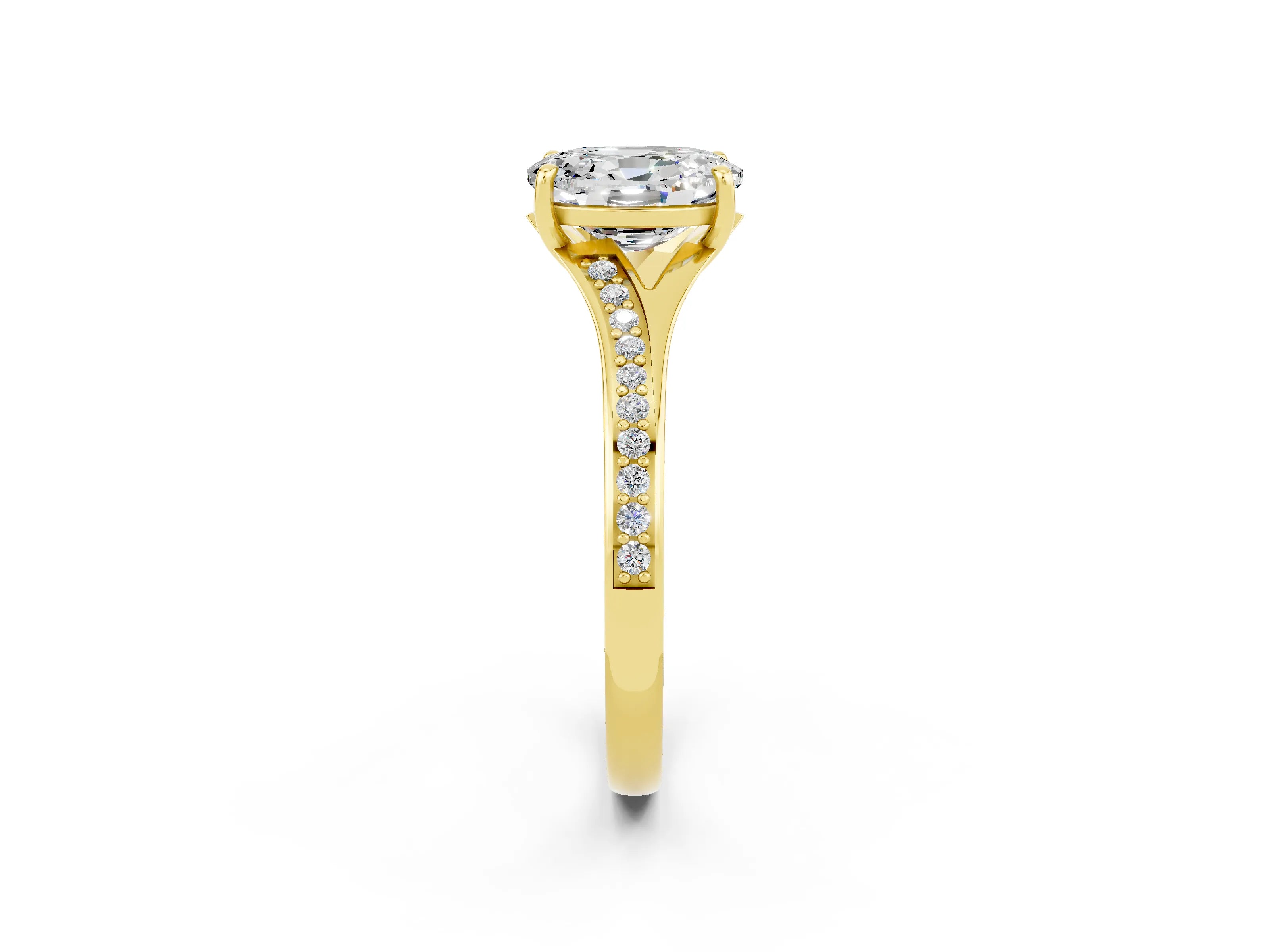 Yellow gold Oval Cut Moissanite Solitaire Ring with Pavé Band and Prong Setting_2