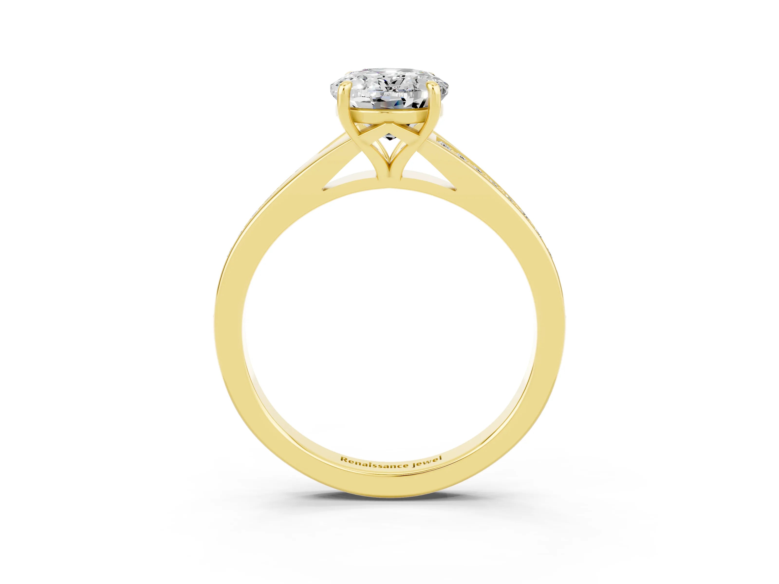 Yellow gold Oval Cut Moissanite Solitaire Ring with Pavé Band and Prong Setting_3
