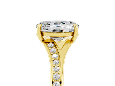 Yellow gold Oval Cut Moissanite Solitaire Ring with Pavé Band and Prong Setting_5