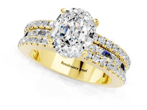 Yellow gold Oval Cut Moissanite Solitaire Ring with Pavé and Channel Set Band_1