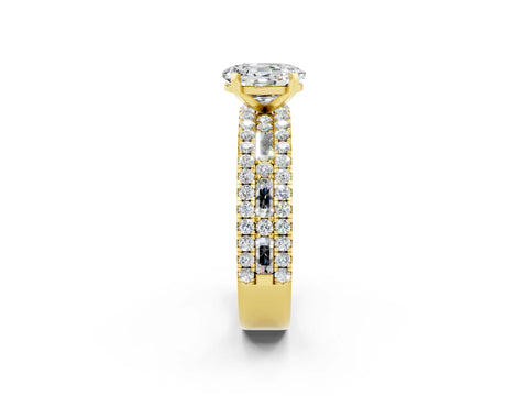 Yellow gold Oval Cut Moissanite Solitaire Ring with Pavé and Channel Set Band_2