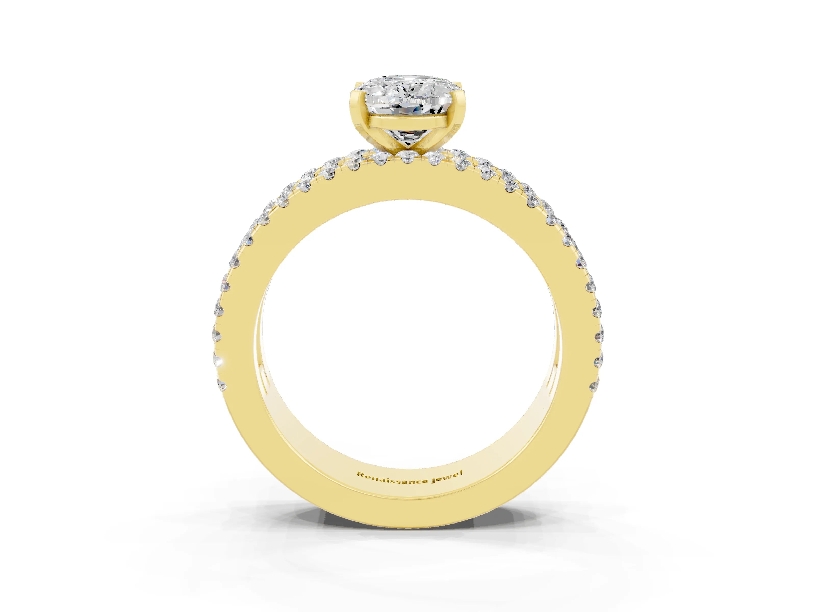 Yellow gold Oval Cut Moissanite Solitaire Ring with Pavé and Channel Set Band_3