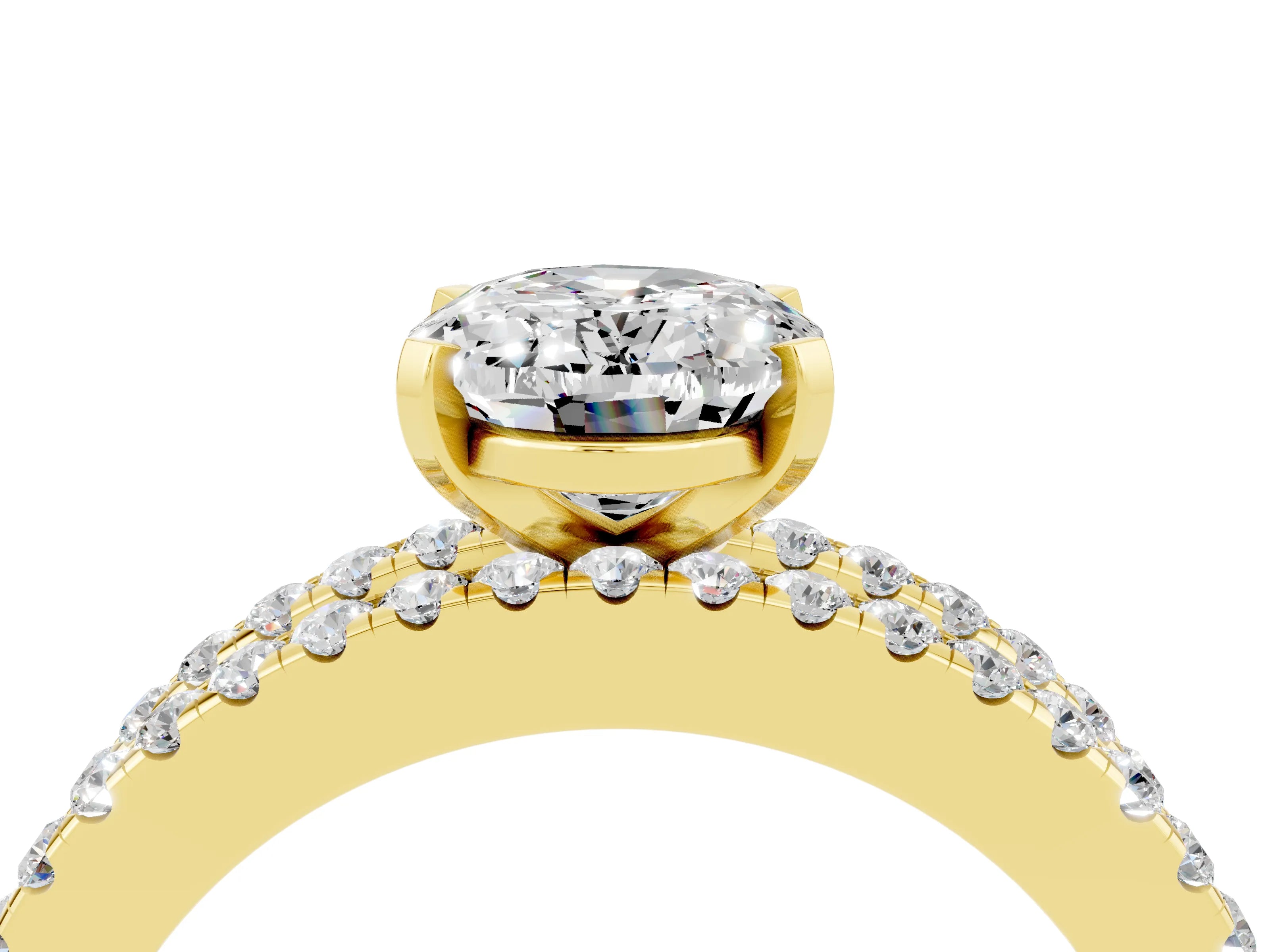 Yellow gold Oval Cut Moissanite Solitaire Ring with Pavé and Channel Set Band_4