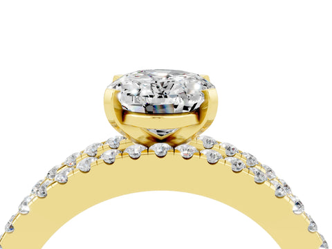 Yellow gold Oval Cut Moissanite Solitaire Ring with Pavé and Channel Set Band_4