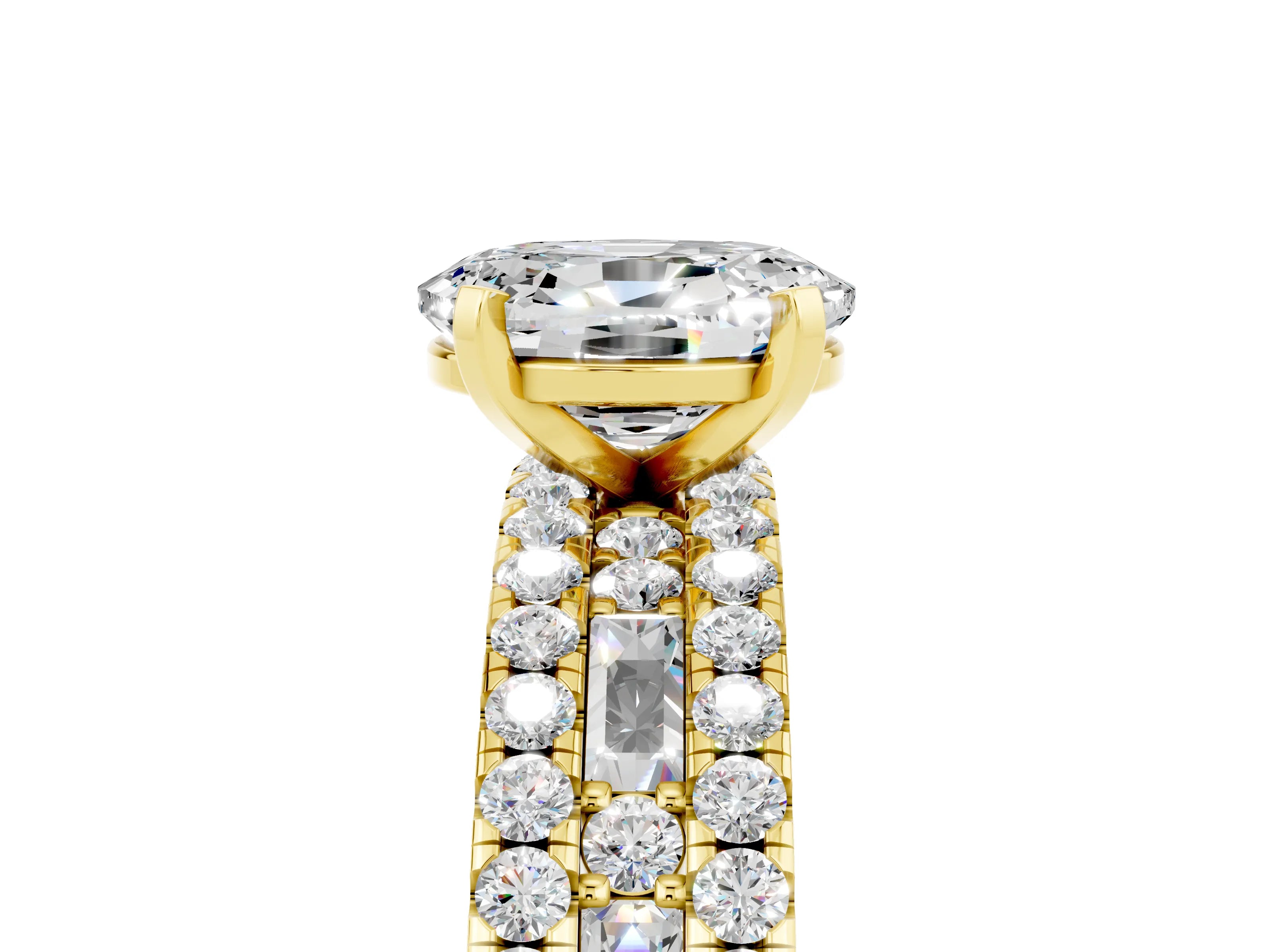 Yellow gold Oval Cut Moissanite Solitaire Ring with Pavé and Channel Set Band_5