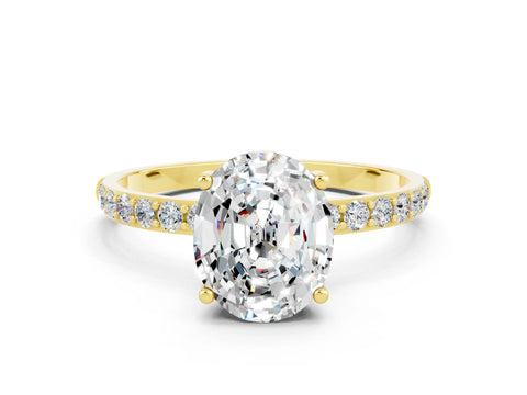 Yellow gold Oval Cut Moissanite Solitaire Ring with Pave Band and Four Prong Setting_25