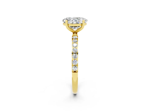 Yellow gold Oval Cut Moissanite Solitaire Ring with Pave Band and Four Prong Setting_27