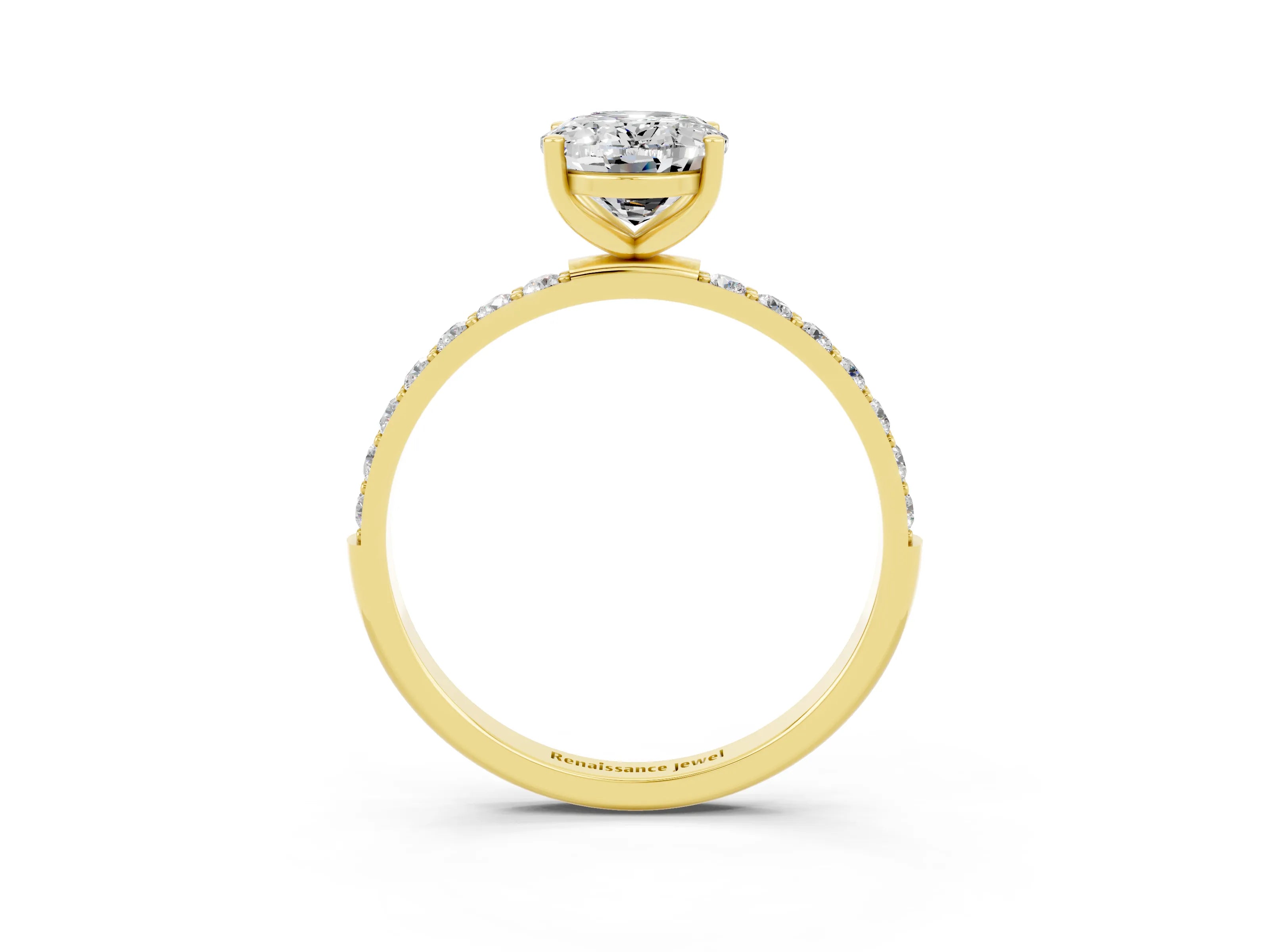 Yellow gold Oval Cut Moissanite Solitaire Ring with Pave Band and Four Prong Setting_28