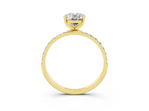 Yellow gold Oval Cut Moissanite Solitaire Ring with Pave Band and Four Prong Setting_28