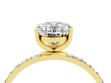 Yellow gold Oval Cut Moissanite Solitaire Ring with Pave Band and Four Prong Setting_29