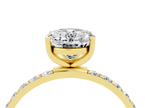 Yellow gold Oval Cut Moissanite Solitaire Ring with Pave Band and Four Prong Setting_29