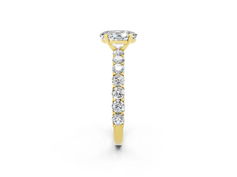 Yellow gold Oval Cut Moissanite Solitaire Ring with Shared Prong Pavé Band and Four-Prong Setting_2