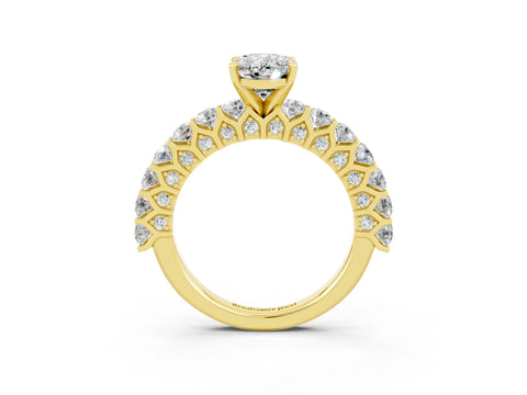 Yellow gold Oval Cut Moissanite Solitaire Ring with Shared Prong Pavé Band and Four-Prong Setting_3