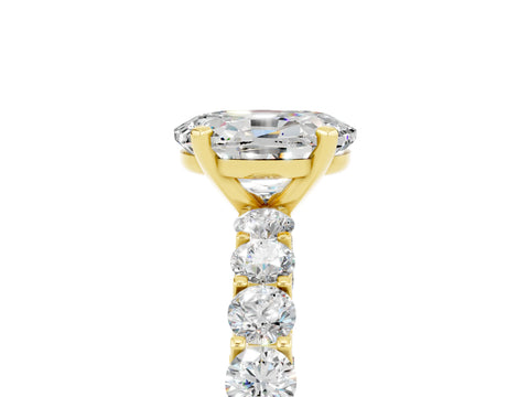 Yellow gold Oval Cut Moissanite Solitaire Ring with Shared Prong Pavé Band and Four-Prong Setting_5
