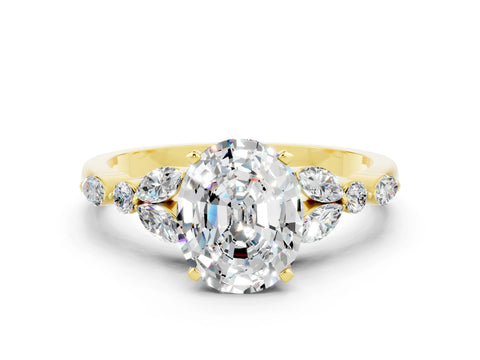 Yellow gold Oval Cut Moissanite Solitaire Ring with Side Stones and Four-Prong Setting_12