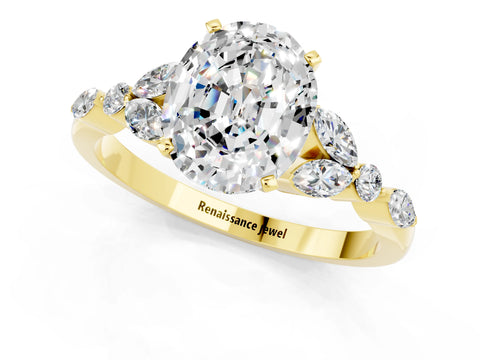 Yellow gold Oval Cut Moissanite Solitaire Ring with Side Stones and Four-Prong Setting_13