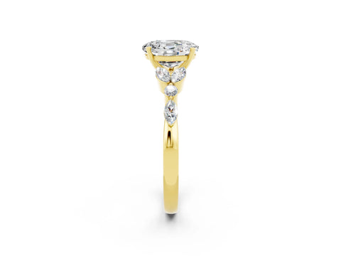 Yellow gold Oval Cut Moissanite Solitaire Ring with Side Stones and Four-Prong Setting_14