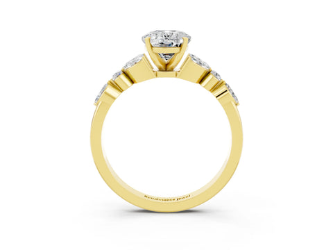 Yellow gold Oval Cut Moissanite Solitaire Ring with Side Stones and Four-Prong Setting_15