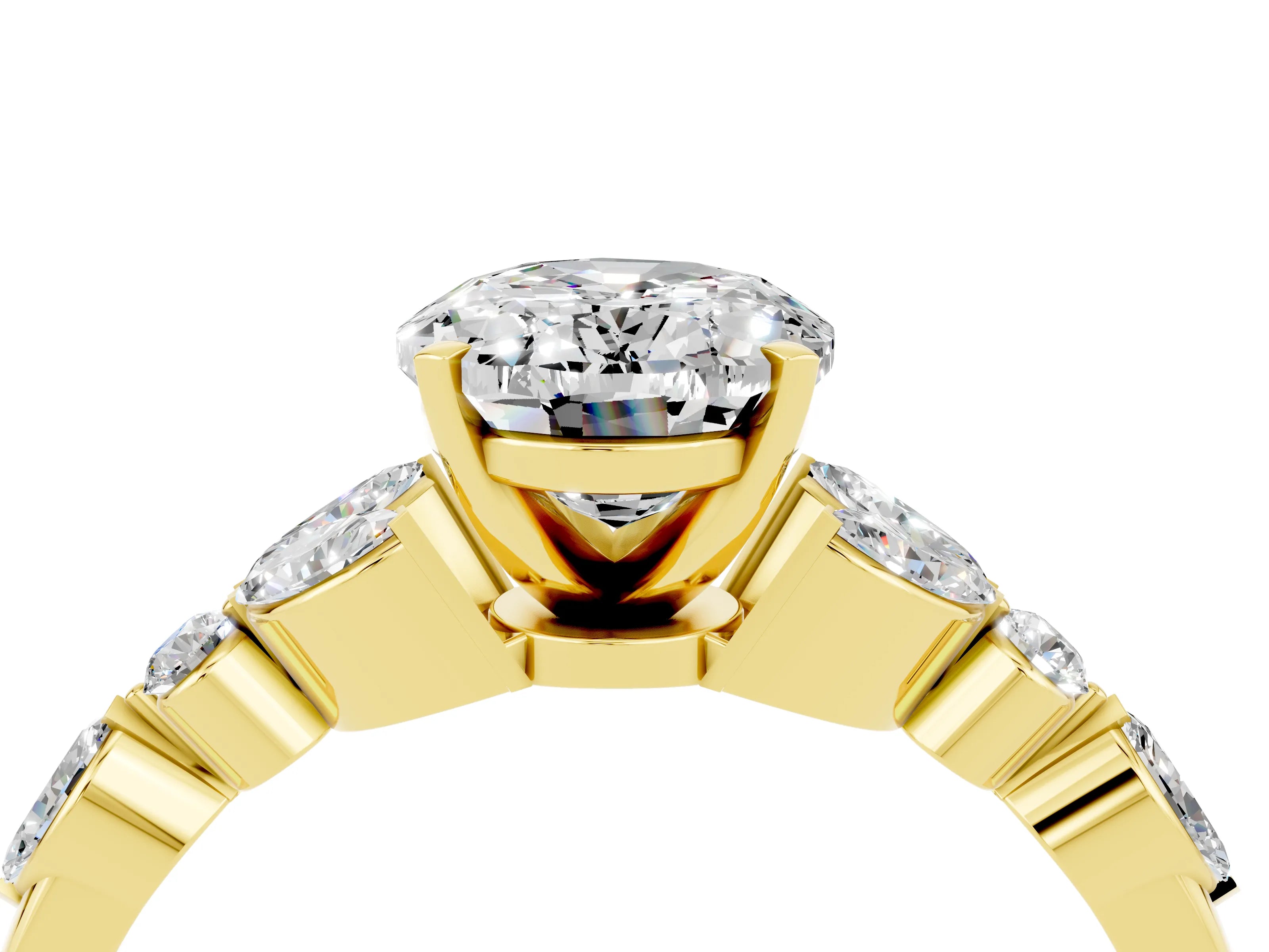 Yellow gold Oval Cut Moissanite Solitaire Ring with Side Stones and Four-Prong Setting_16