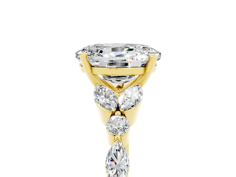 Yellow gold Oval Cut Moissanite Solitaire Ring with Side Stones and Four-Prong Setting_17