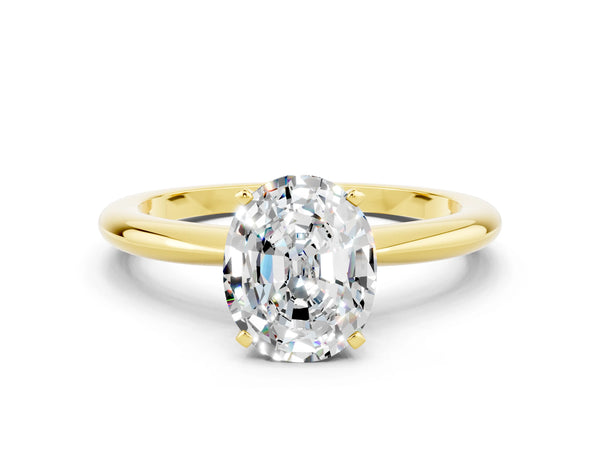 Yellow gold Oval Cut Moissanite Solitaire Ring with Six-Prong Setting and Classic Band