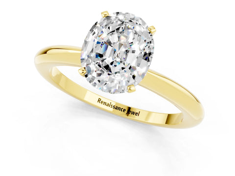 Yellow gold Oval Cut Moissanite Solitaire Ring with Six-Prong Setting and Classic Band_1