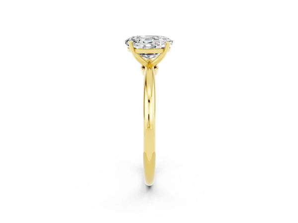 Yellow gold Oval Cut Moissanite Solitaire Ring with Six-Prong Setting and Classic Band
