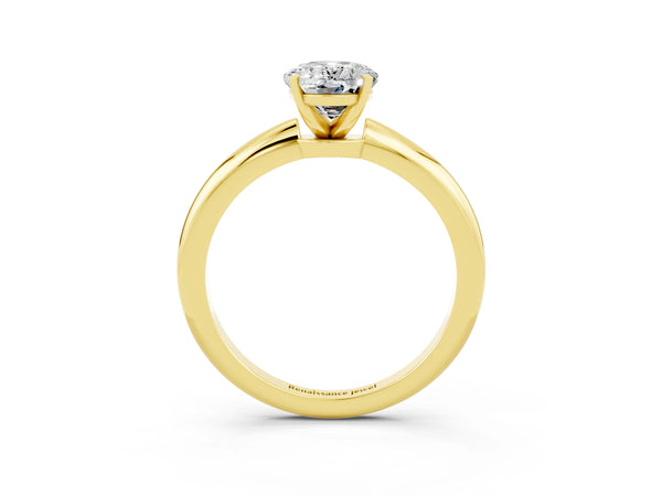 Yellow gold Oval Cut Moissanite Solitaire Ring with Six-Prong Setting and Classic Band