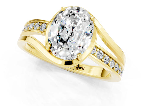 Yellow gold Oval Cut Moissanite Solitaire Ring with Split Shank and Prong Setting_1