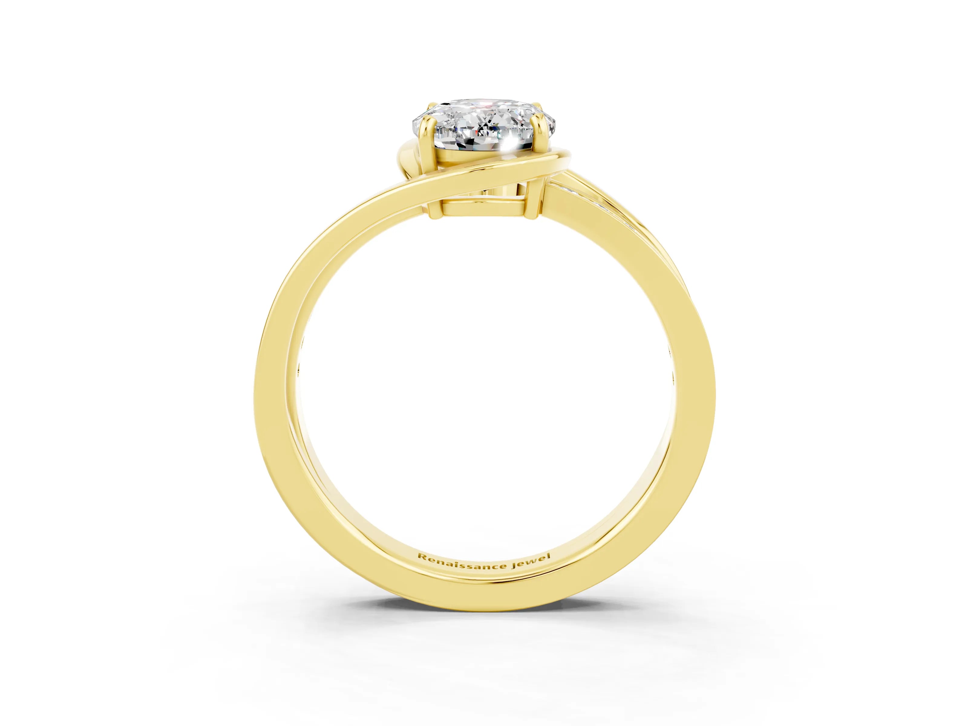 Yellow gold Oval Cut Moissanite Solitaire Ring with Split Shank and Prong Setting_3