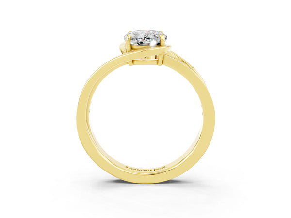Yellow gold Oval Cut Moissanite Solitaire Ring with Split Shank and Prong Setting