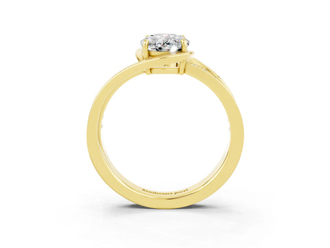 Yellow gold Oval Cut Moissanite Solitaire Ring with Split Shank and Prong Setting_3