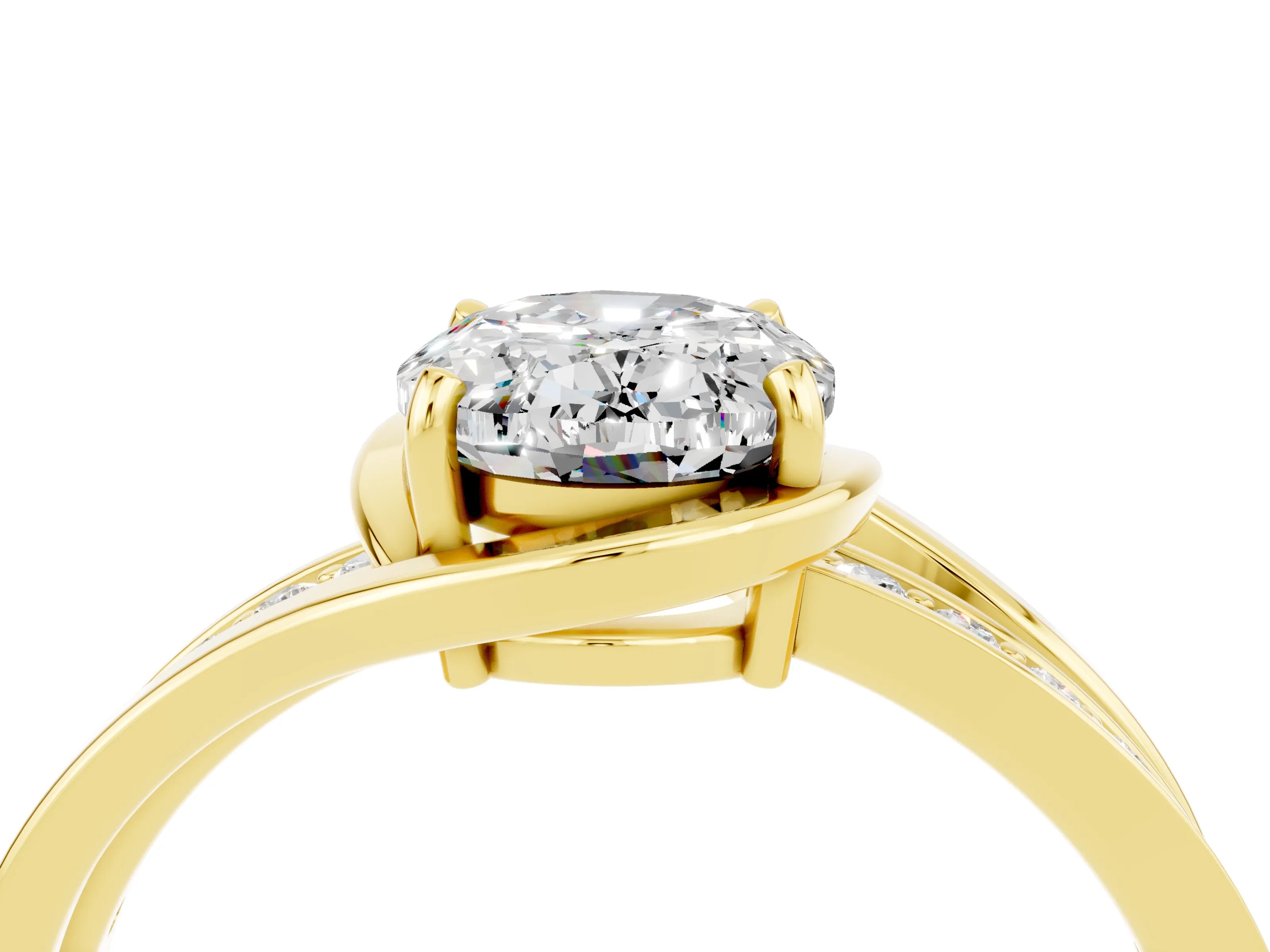 Yellow gold Oval Cut Moissanite Solitaire Ring with Split Shank and Prong Setting_4