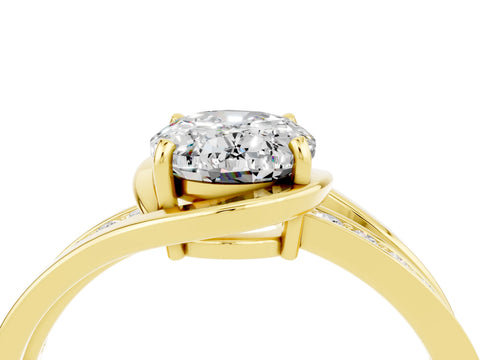 Yellow gold Oval Cut Moissanite Solitaire Ring with Split Shank and Prong Setting_4