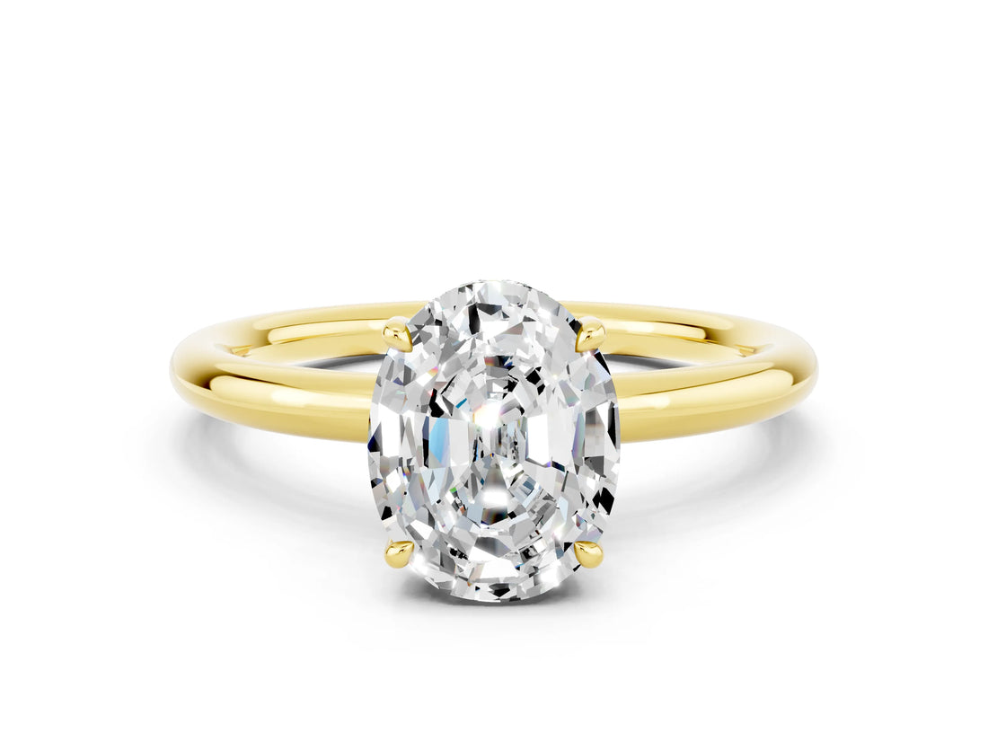 Yellow gold Oval Cut Moissanite Solitaire Ring with Thin Band and Four-Prong Setting_12