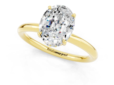 Yellow gold Oval Cut Moissanite Solitaire Ring with Thin Band and Four-Prong Setting_13