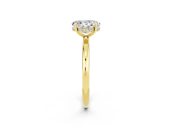 Yellow gold Oval Cut Moissanite Solitaire Ring with Thin Band and Four-Prong Setting