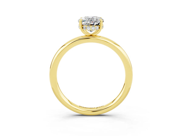 Yellow gold Oval Cut Moissanite Solitaire Ring with Thin Band and Four-Prong Setting