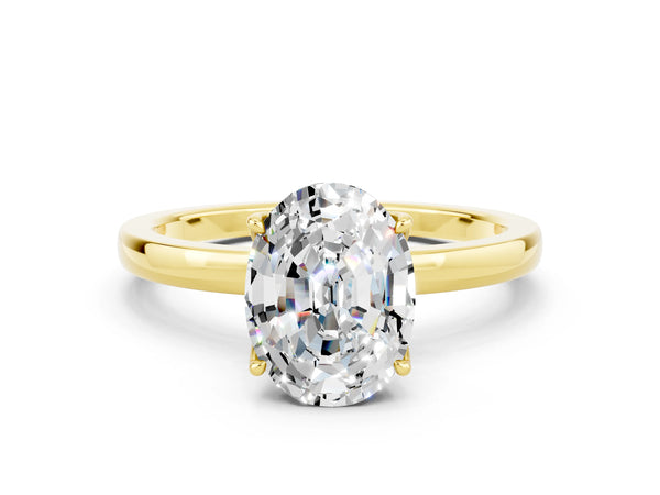 Yellow gold Oval Cut Moissanite Solitaire Ring with Thin Band and Prong Setting