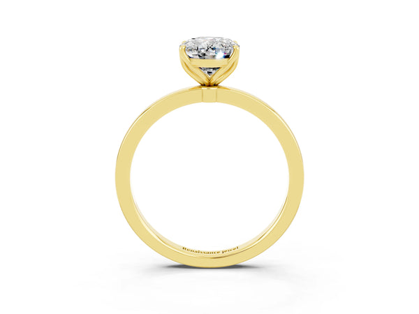 Yellow gold Oval Cut Moissanite Solitaire Ring with Thin Band and Prong Setting