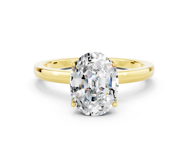 Yellow gold Oval Cut Moissanite Solitaire Ring with Thin Band and Prong Setting