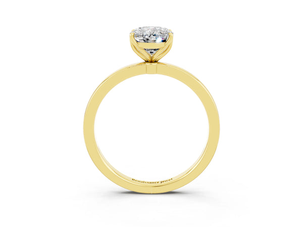 Yellow gold Oval Cut Moissanite Solitaire Ring with Thin Band and Prong Setting